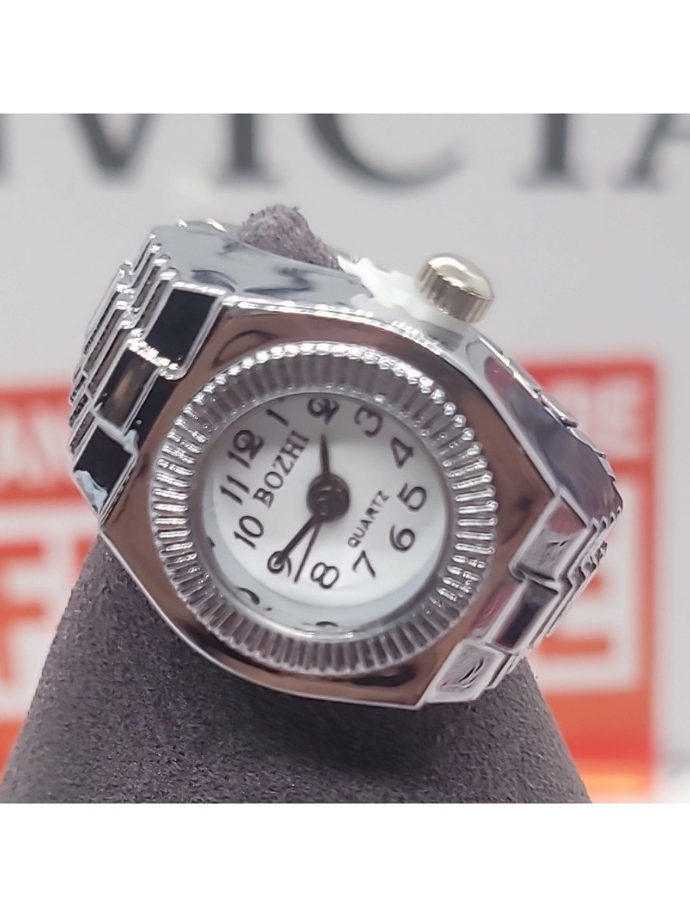 250BOZHI Silver Watch Ring Quartz Alloy Round No Stone Stretch Band